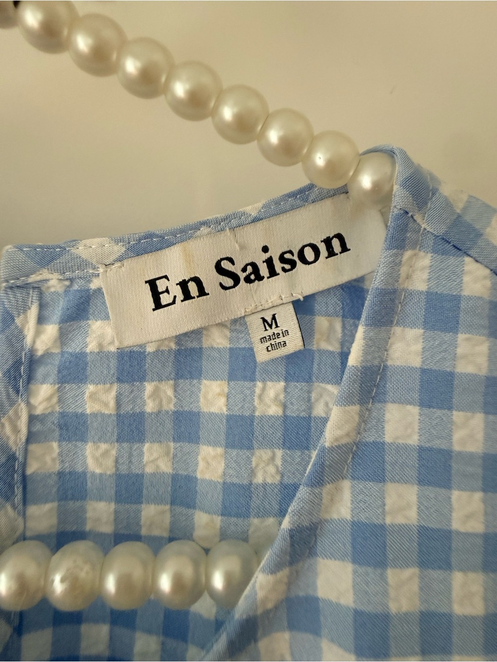 En Saison Light Blue Gingham Tiered Dress Women’s size medium - Picture 4 of 5